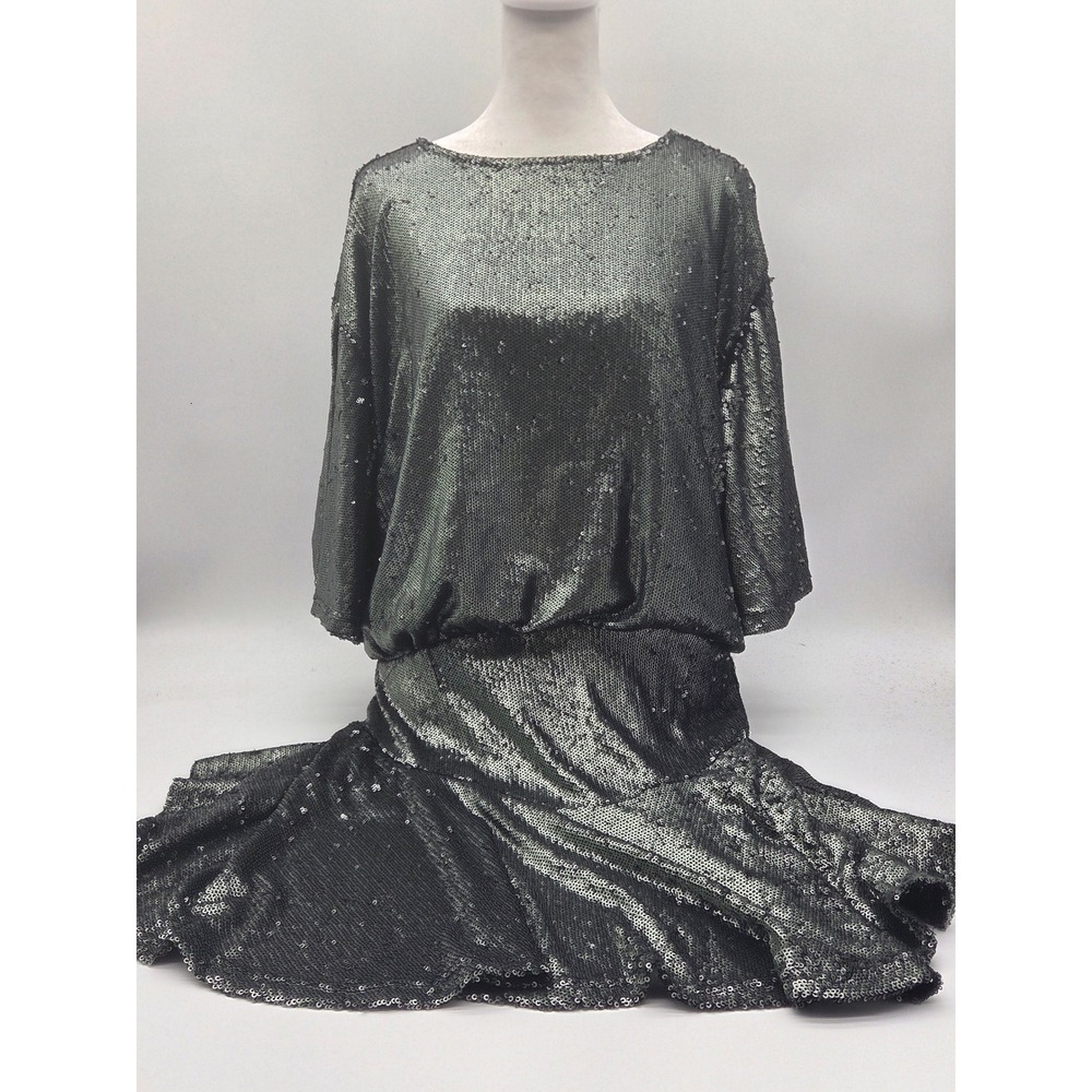 Free People Black Sequin Blouson Dress Dolman Sleeve NWT 101-428 [FLAWED]